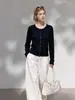 Suéter tejido simple, ajustado, de cuello redondo, manga larga para mujer, versátil y elegante, nueva colección otoño 2026, 10271