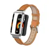 Adequado para Pulseiras de Relógio Huawei Band 10/9/8/7, Pulseira de Couro de Microfibra com Trama Lisa da Moda, Acessórios de Metal de Liberação Rápida