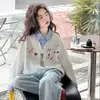 Moletom Cartoon Doce Energético Fofo Design de Estilo Universitário Primavera e Outono Peça Falsa de Duas Peças Elegante Versátil Blusa de Manga Longa