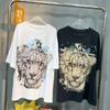 1.0-150kg Talla Extra Grande Marca Europea de Moda Artesanía Pesada Retro Americano Tigre Pedrería Camiseta de Manga Corta para Hombre