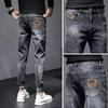 Jeans Masculino Verão Nova Chegada 2023 Marca Tendência Stretch Slim-Fit Perna Afunilada Casual Fino Calça Longa Estilo Coreano Tendência