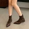 Botas cortas de punta puntiaguda para mujer, otoño e invierno 2024, nuevas botas de mujer, botas de diseño de nicho, botas cortas de tacón grueso, botas delgadas