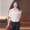 Camisa de Verano Estilo Chino Holgada Color Sólido Versátil Camisa Elegante Manga Media Cubre Vientre Top Abotonado Camisa de Mujer