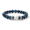 Pulsera tejida a mano con corona de lapislázuli europeo y americano de 8 mm, ágata negra, ágata roja, ojo de tigre, nicho original, venta al por mayor
