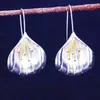 Pendientes de Plata de Ley S925, Artesanía Tailandesa de Chiang Mai, Diseño Floral Largo, Pendientes de Plata Pura para Mujer, Elegantes Pendientes Lisos de Plata
