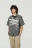 Camisa a Cuadros de Manga Corta con Estampado de Letras tipo Splash para Hombre, Nuevo Estilo Universitario Primavera/Verano, Top Casual Holgado Personalizado para Parejas
