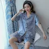 Pijama de Cuadros Jacquard Imitación Seda Estilo Celebridad de Internet para Mujer 2026 Primavera y Verano Conjunto de Dos Piezas de Manga Larga de Seda Helada para el Hogar para Mujer