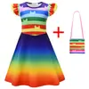 Vestido Infantil de Dibujos Animados Kabi Transfronterizo, Vestido con Mangas Volantes para Niñas, Vestido de Princesa + Bolso 2696