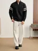 Suéter de bloque de color a rayas 2026 nuevo con media cremallera y cuello alto para hombre, otoño e invierno, de alta gama, talla grande, engrosado, cálido, prenda de abrigo
