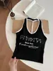 Nuevo Estilo Chica Caliente Ajustado Sexy Estampado Bloque de Color Cuello Halter Espalda Descubierta Camisola con Copas para Mujer, Top Exterior Adelgazante