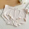 Ropa Interior Fina de Seda de Hielo para Niña Sin Costuras Estampada Bragas Lindas Transpirable Simple de Cintura Media Cómoda Ropa Interior de Color Claro para Mujer