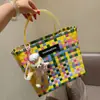 Bolsa de Palha Tecida Artesanal Tailandesa de Verão Marca Tendência Cesta de Mercado Bolsa de Mão Feminina Tote Bolsa de Praia Bloco de Cores