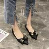 Sapatos Femininos 2026 Outono Novo Estilo Coreano Versáteis Sapatilhas Bico Fino com Laço, Boca Rasa, Solado Plano, Adequados para Gestantes