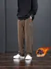 Pantalones Casuales Gruesos de Pana con Felpa Plus para Hombre, Otoño Invierno, Modernos, Cómodos, para el Trabajo, Holgados, Pierna Recta, Largos