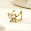 Elegante, Moderno e de Alta Qualidade Clipe de Orelha Borboleta Gota d'Água em Forma de U Cravejado com Zircônia Aço Inoxidável Banhado a Ouro 18K Clipe de Orelha Feminino