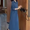 Vestido Sudadera Azul con Capucha para Mujer, Estilo Commuter Otoño e Invierno, Elegante y Rejuvenecedor, con Bolsillos, Cintura Suelta, Vestido Largo de Corte A Delgado