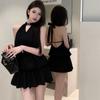 Vestido de Verano Sexy Blanco Elegante con Espalda Hueca y Cuello Gongyu Weng, Falda en A, Corto para Mujer