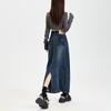 Jovem Laranja# Personalidade Back Split Hot Girl Saia Jeans Feminina Cintura Alta Fina Cobrindo o Quadril Saia de Comprimento Médio Combinada