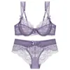 Conjunto de lencería sexy ultra delgado estilo francés, sujetador de encaje transpirable, minimiza los bustos grandes, previene la flacidez, sujetador de talla grande