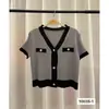 Cardigan Curto Tricotado Gola V Estilo Chanel Retrô Transfronteiriço Jaqueta Feminina Nova Manga Curta Cor Contrastante Tendência