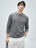 Camiseta de Manga Larga Cómoda Elástica de Algodón Modal 60S tipo Nube de Alta Calidad para Hombre, Top de Color Sólido con Cuello Redondo, Estilo Primavera y Otoño