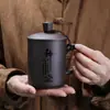 Caneca de Chá para Escritório de Areia Roxa Mineral Original com Gravação, Caneca de Água Grande Personalizada com Tampa, Xícara de Chá, Caneca de Cerâmica, Personalizada