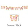 Decoraciones para fiesta de cumpleaños de mariposas rosas, fondo de forma irregular, banderines de cuerda, decoraciones colgantes en espiral, globos, adornos para pastel y arreglos