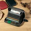 1084 Porta Tarjetas de Cuero Genuino para Hombre y Mujer con Cremallera, Estuche para Tarjetas tipo Acordeón, Múltiples Ranuras para Tarjetas, para Comercio Exterior y Uso Transfronterizo