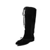 Botas de montar de cuero de tacón alto para mujer, nuevo estilo de invierno, punta redonda, lazo, versión coreana, botas hasta la rodilla