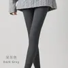 Leggings grossos de algodão com costela e forro de fleece para outono e inverno, com listras verticais, para usar por cima, meias-calças com pé, calça macacão quente para mulheres