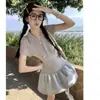 Vestido Retro de Verano Nuevo con Parches y Cuello Polo, Ajustado, Manga Corta, Falda Abullonada para Mujer