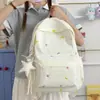 Mochila Bordada com Bolinhas Pastel Cor de Pêssego, Mochila Escolar Simples para Alunos do Ensino Fundamental, Mochila de Campus Leve e Fashion para Alunas do Ensino Médio