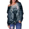 Suéter con hombros descubiertos para mujer, blusa con estampado de calavera de Halloween en 3D, estilo europeo y americano, camisa con hombros descubiertos para mujer