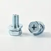 Tornillo combinado de tres piezas con cabeza hexagonal externa ranurada en cruz de acero al carbono grado 8.8 galvanizado con arandela elástica plana en stock M3