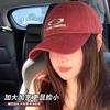 Gorra de béisbol roja suave con bordado de letras coreanas para mujer, ala ancha, cara grande, sombrero pequeño, gorra de cabeza grande
