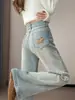Jeans de Pierna Ancha para Mujer con Bolsillos Bordados de Color Claro y Estampado de Perros, Verano 2026, Diseño Holgado, Acampanados, Pantalones No Ajustados