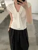 Camiseta Elástica de Algodón Suave y Amigable con la Piel, Estilo Coreano Tg Intellectual, Cuello con Corbata Volante, Adelgazante, Nuevo Modelo Verano 2026 26635