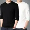 Camiseta de manga larga para hombre de color liso Sorona, versátil, corte holgado, cuello redondo, para primavera y otoño, top casual moderno