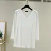 Camiseta de Modal Manga Siete Puntos Ropa de Exterior Verano Cuello en V Versátil Casual Holgada Camiseta Base Top Ajustado