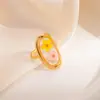 Anillo de Flor Seca Nuevo Hecho a Mano Transfronterizo para Mujer Diseño de Nicho Anillo de Corazón Estilo Europeo y Americano Moda Joyería de Alta Gama