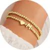 Pulsera de 26 Letras con Forma de Corazón Estilo Europeo y Americano, Moderna y Elegante, Cadena de Muñeca con Cuentas de Cobre Chapadas en Oro, Regalo de Amistad para Mujer