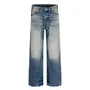 Calça jeans punk retro com degradê para homens, moda de rua, desgastada, amassada, lavada, perna reta solta, longa