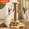 Tabla Rascadora de Madera Maciza para Gatos, Poste Rascador de Sisal Duradero y que No Suelta Pelusa, Juguete para Gatitos, Caña de Juguete para Gatos, Autoentretenimiento y Alivio del Aburrimiento, Juguete Trepador para Gatos