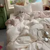 Conjunto de cama de quatro peças Classe A para mães e bebês, lençol de algodão lavado imitação de algodão antibacteriano, capa de edredom, lençol com elástico, conjunto de três-quatro peças para dormitório de estudante individual