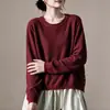 Suéter de punto de algodón suave y cómodo para mujer, de cuello redondo, abotonado en el lateral, de manga larga, corte holgado, adecuado para primavera y otoño, con un estilo casual y artístico.