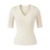 Suéter Tricô Trançado Gola V Manga Média Estilo Retrô Americano, Nova Moda Primavera Versátil Slim-Fit Top Base