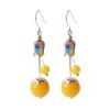 Pendientes de Cera de Abejas de Plata 925 Estilo Étnico para Mujer Pendientes Retro de Ámbar Estilo Chino con Productos de Cera Amarilla Antigua Grasa de Pollo Cloisonné