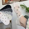 Calcetines Blancos para Mujer con Lazo, Calcetines Cortos Finos de Malla Transpirable para Verano para Mujer, Versátiles y a la Moda