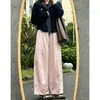 Pantalones rosas de pierna ancha estilo japonés para mujer, delgados de verano, nuevos, de cintura alta, holgados, adelgazantes, casuales, con diseño curvo para mujeres petite