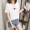 2893 # Camiseta de Manga Corta para Mujer, Holgada Estudiante Versión Coreana (95 Algodón 5 Spandex) (Nuevo Tamaño XXL)